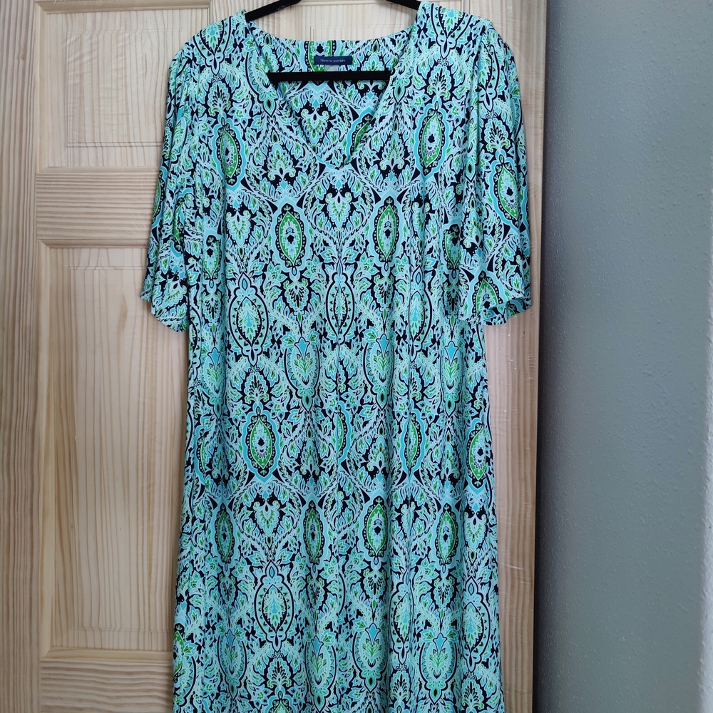 Tommy Hilfiger Green and Black Patterned Midi Dress